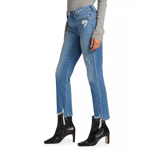 FRAME Le High High-Rise Distressed Stretch Straight-Leg Jeans Sz 27 - Picture 5 of 12